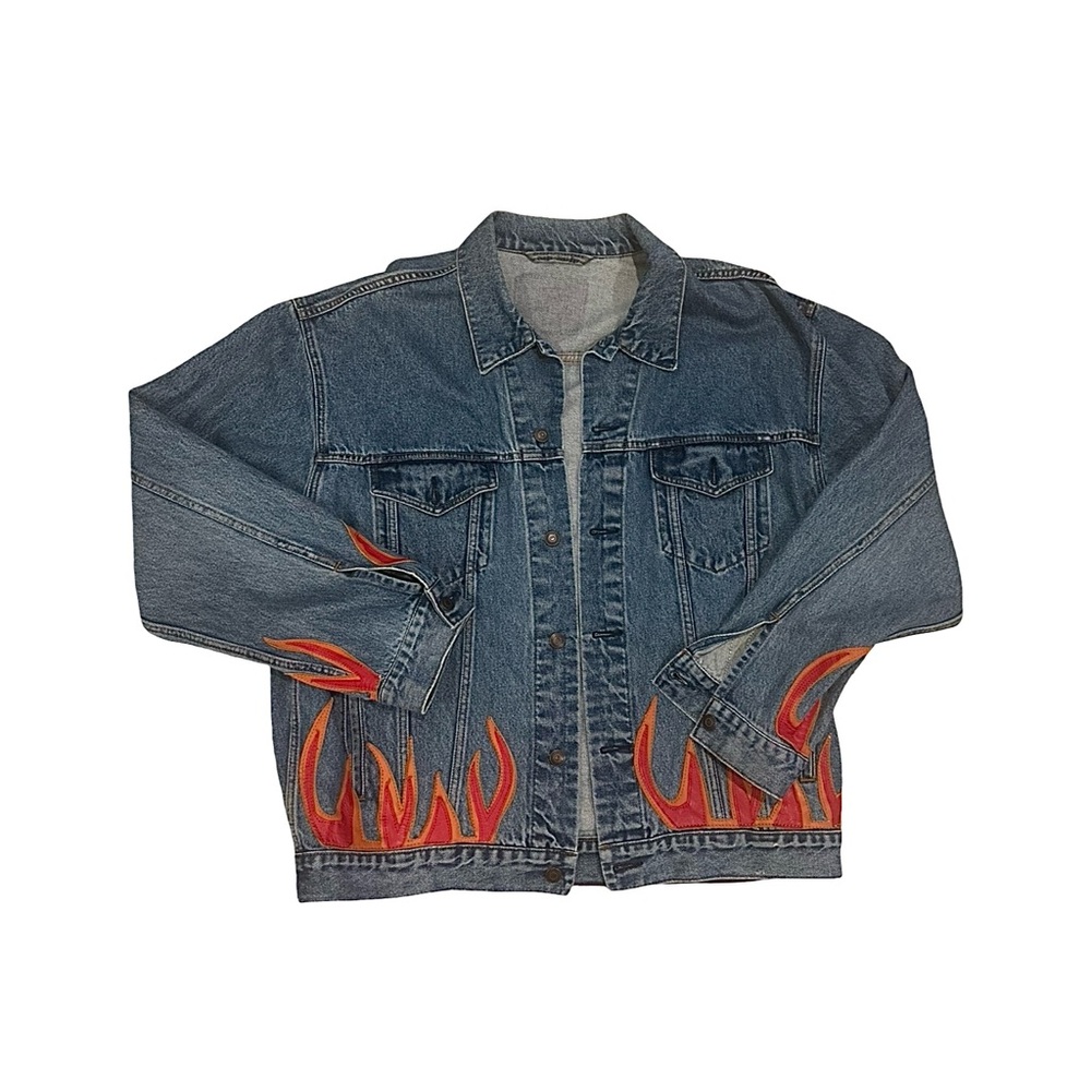 Vintage Reworked Levi Denim Jacket with Flames - gender neutral - Picture 3 of 14